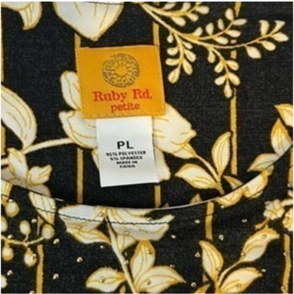 Ruby Rd‎ Blouse Large Petite Bell Sleeve Scoop Neck Gold Tone Beads Career Work - Picture 6 of 10